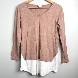 J Jill Women's XS‎ Dusty Rose Layered Vneck Long Sleeve Top Cotton